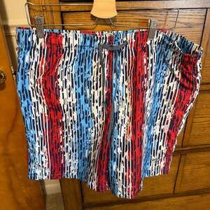 Speedo Men's Americana Star Racer Blue and Red Abstract Print Swim Trunks
